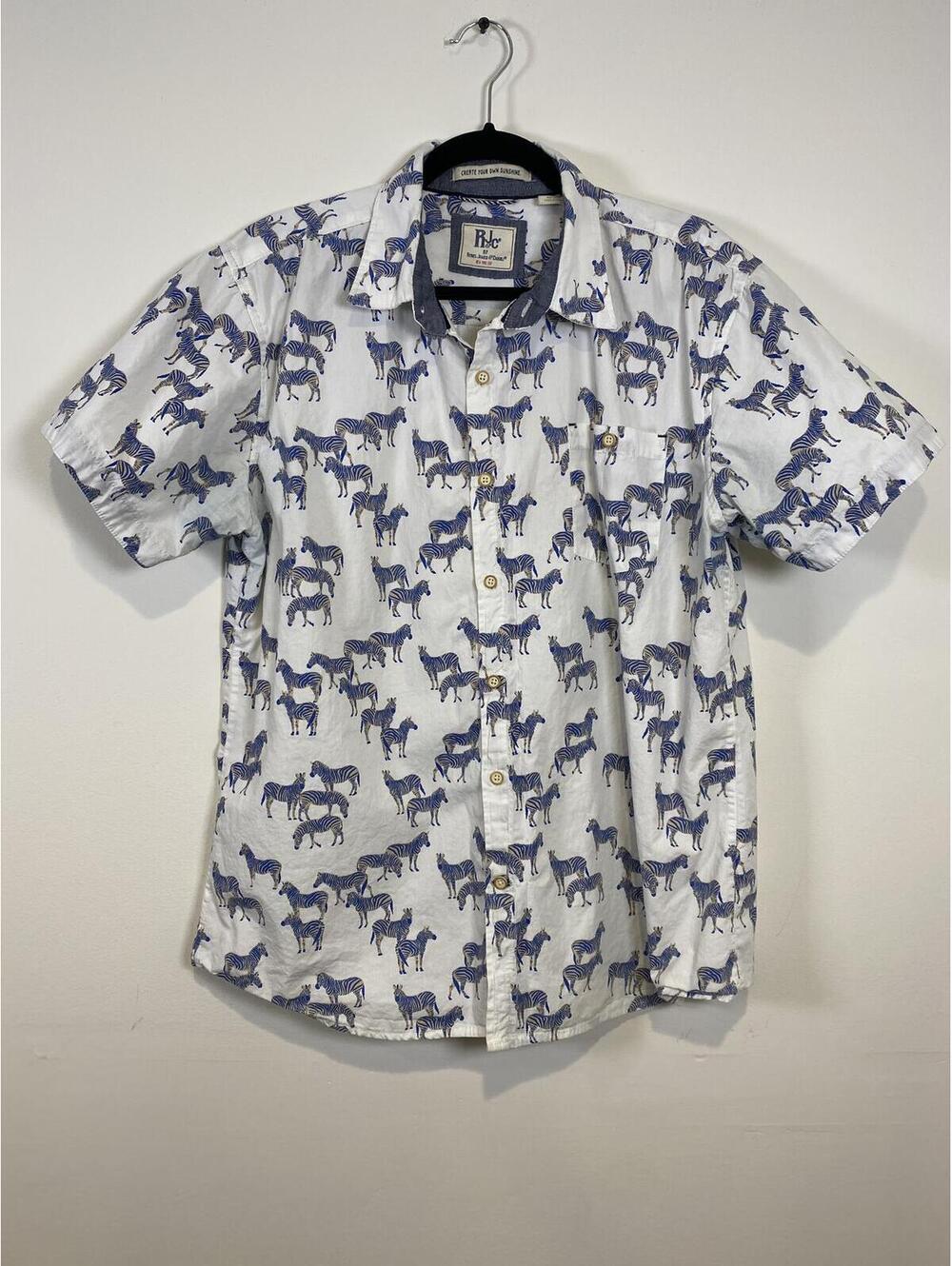 RJC by Rebel James & Charli White Button-Up Shirt with Blue Zebra Print Size L